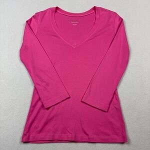 Lilly Pulitzer Pink 3/4 Sleeve V-Neck Tee Shirt Women's XS Pima Cotton‎